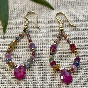 Pink Sapphire Drop Loop Earrings